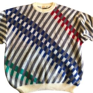 Vintage Adam Slope Sweater Mens XL Striped Geometric Knit Short Sleeve